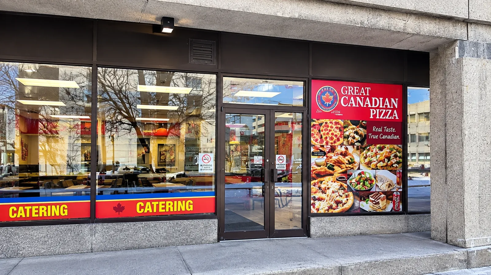 Pizza, butter chicken and donair platter spread from Great Canadian Pizza & Butter Chicken Hut - Macleod on Macleod Trail in Calgary, Alberta
